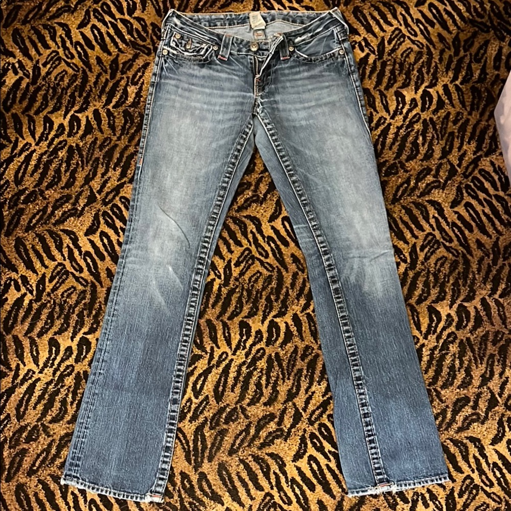 True Religion Blue Boot Cut Jeans with Vintage Wash